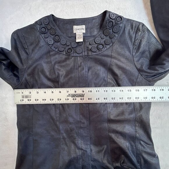 Chico’s Womens Embossed Faux Leather Blazer Jacket Size 0 Gray Lightweight Lined - Picture 6 of 7